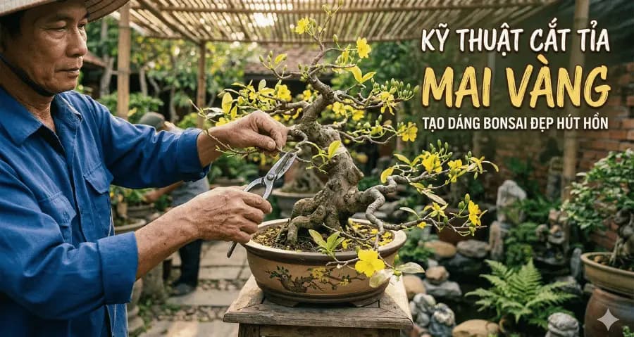 Kỹ thuật cắt tỉa mai vàng tạo dáng bonsai đẹp hút hồn