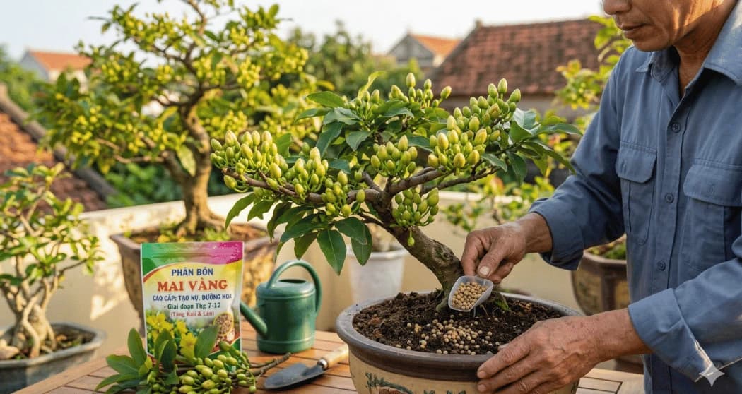 Cách bón phân mai vàng tháng 7-12 âm lịch cho nụ dày, hoa rộ